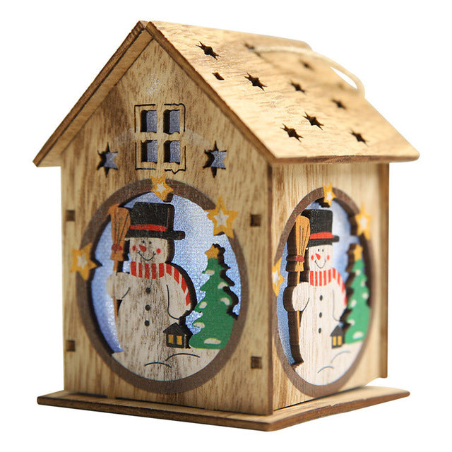 Festival Led Light Wood House Santa Claus Christmas Tree Decorations