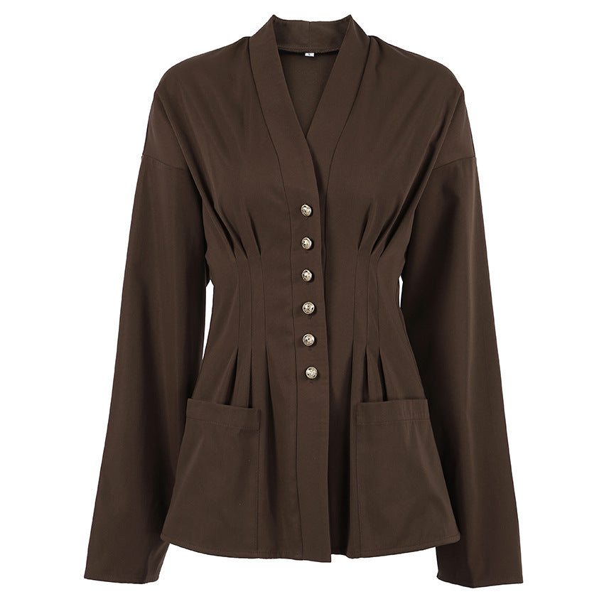 Slim fit brown long sleeved women's shirt
