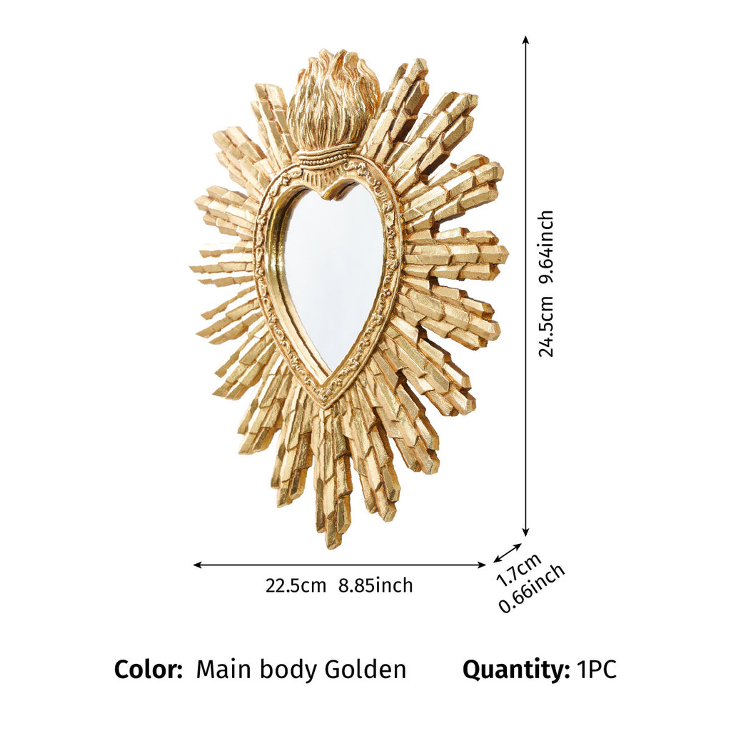 Heart shaped solar wall mounted mirror