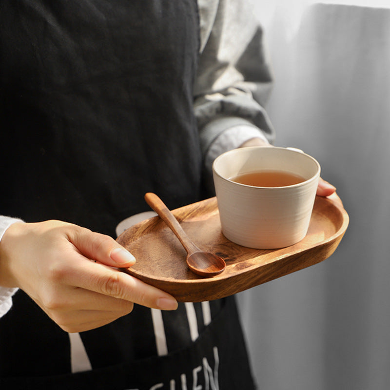 Solid Wood Dinner Plate Oval Tray Practical Dessert Fruit Plate Afternoon Tea Coffee Cup Storage Plate Acacia Wood