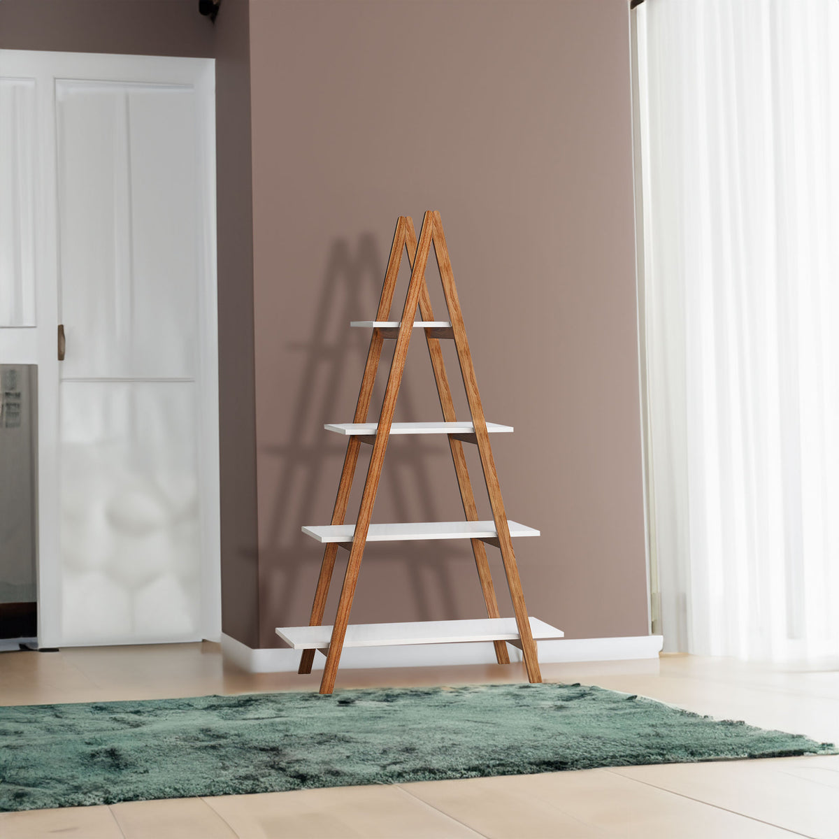 Solid bamboo wood oxford “A”frame ladder display bookshelf