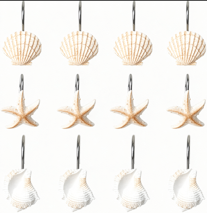 Resin starfish conch shell shower curtain hook double hook bathroom hook curtain hook adhesive hook