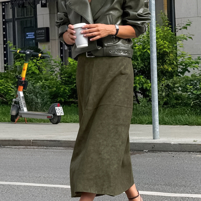 Retro casual brown loose high waisted skirt