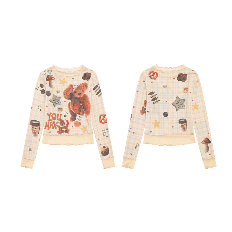 Long sleeved base shirt with wavy wood ear edge