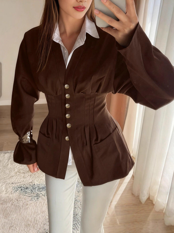 Slim fit brown long sleeved women's shirt