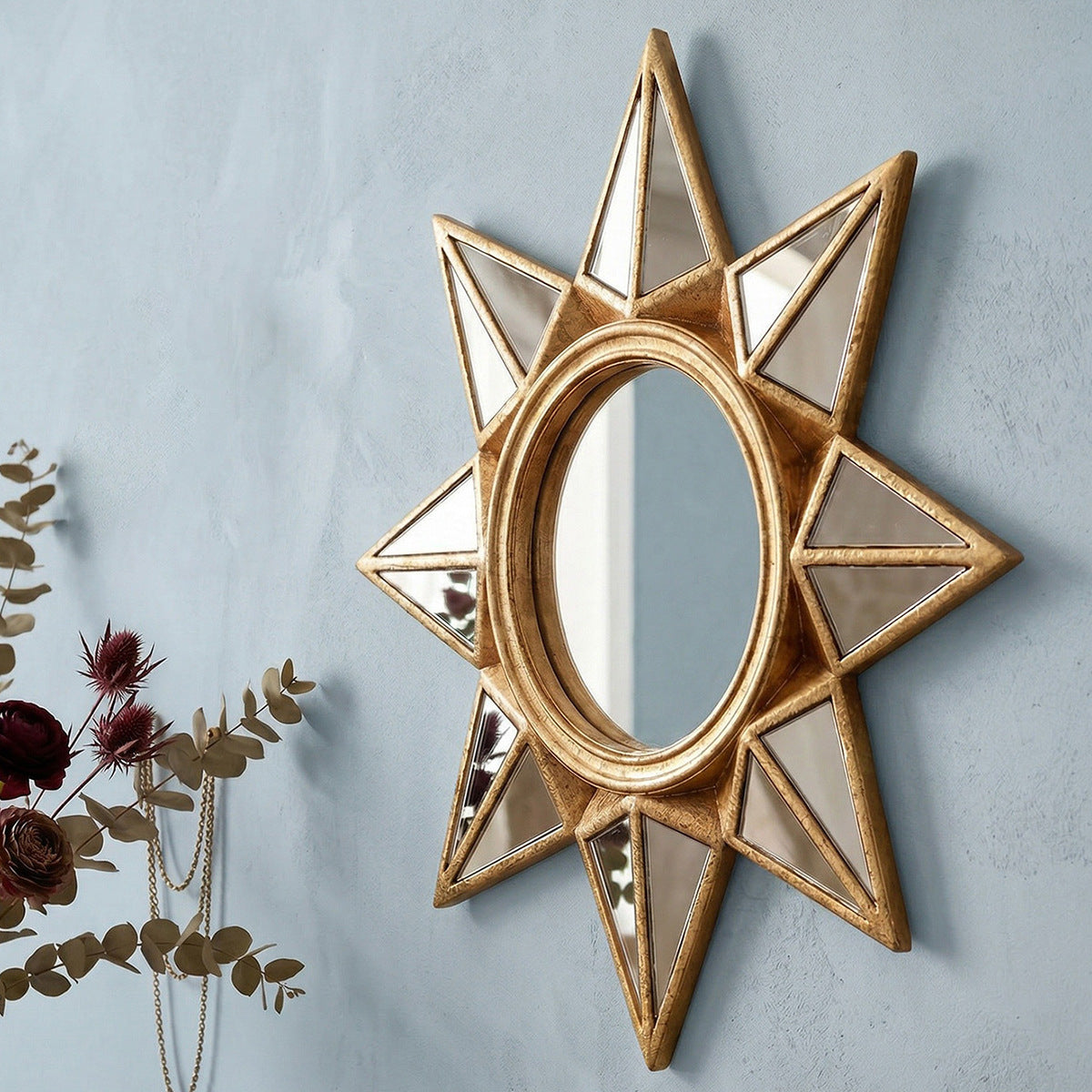 Golden octagonal star hanging mirror
