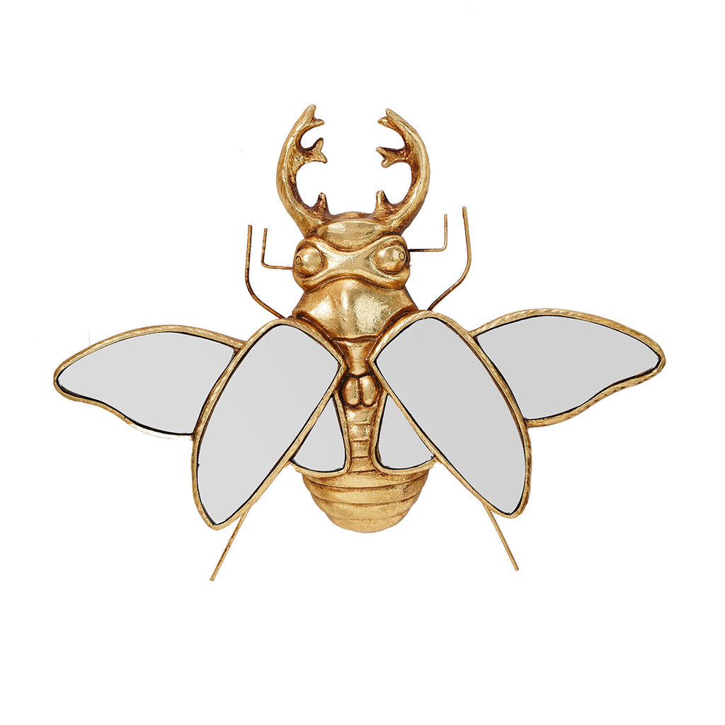 Mirror wall decoration with winged beetle