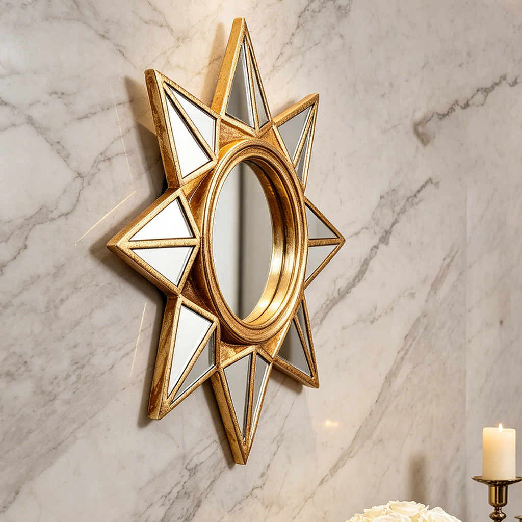 Golden octagonal star hanging mirror