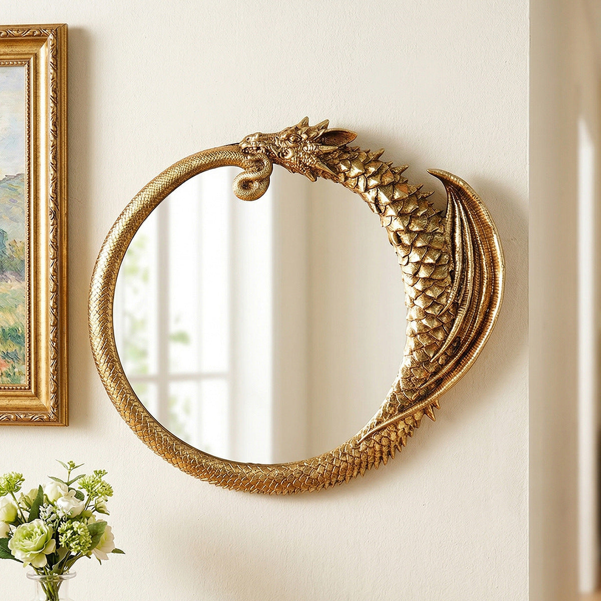 Dragon shaped three-dimensional relief makeup mirror