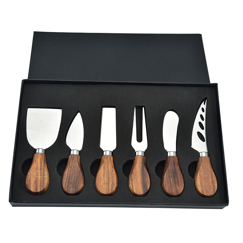 Stainless Steel Acacia Wooden Handle Gift Set Cheese Cheese Knife 6 Piece Cheese Knife Set