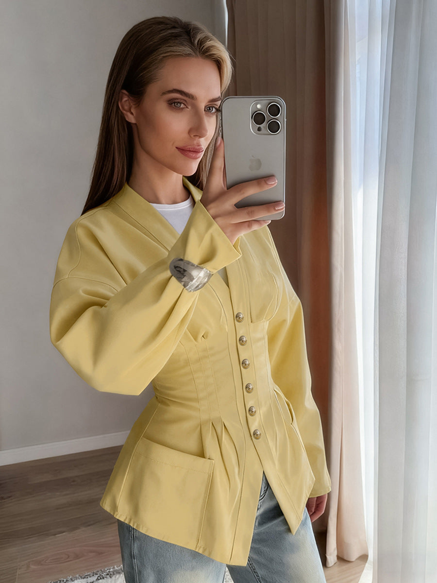 Slim fit brown long sleeved women's shirt
