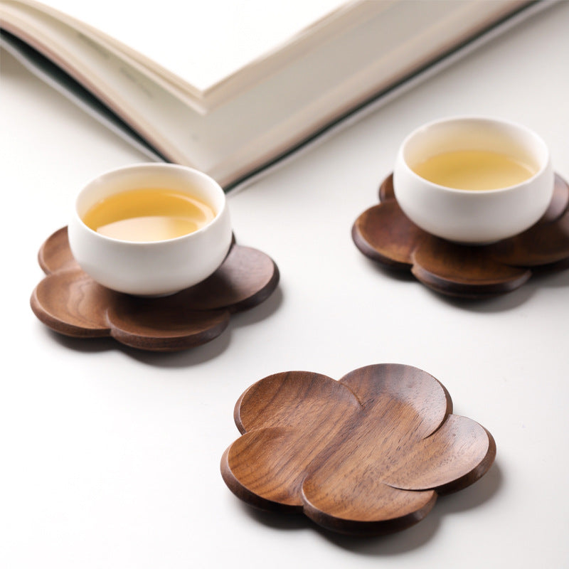 Black Walnut Coaster Solid Wood Creative Petal Cushion Kung Fu Teacup Wood Coaster Coaster With Logo