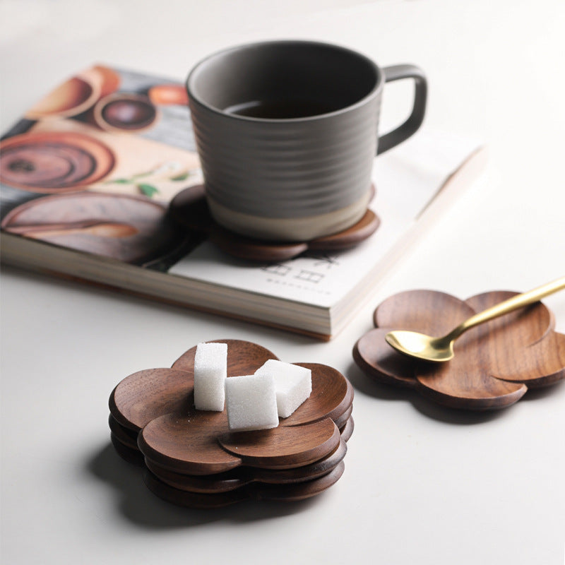 Black Walnut Coaster Solid Wood Creative Petal Cushion Kung Fu Teacup Wood Coaster Coaster With Logo