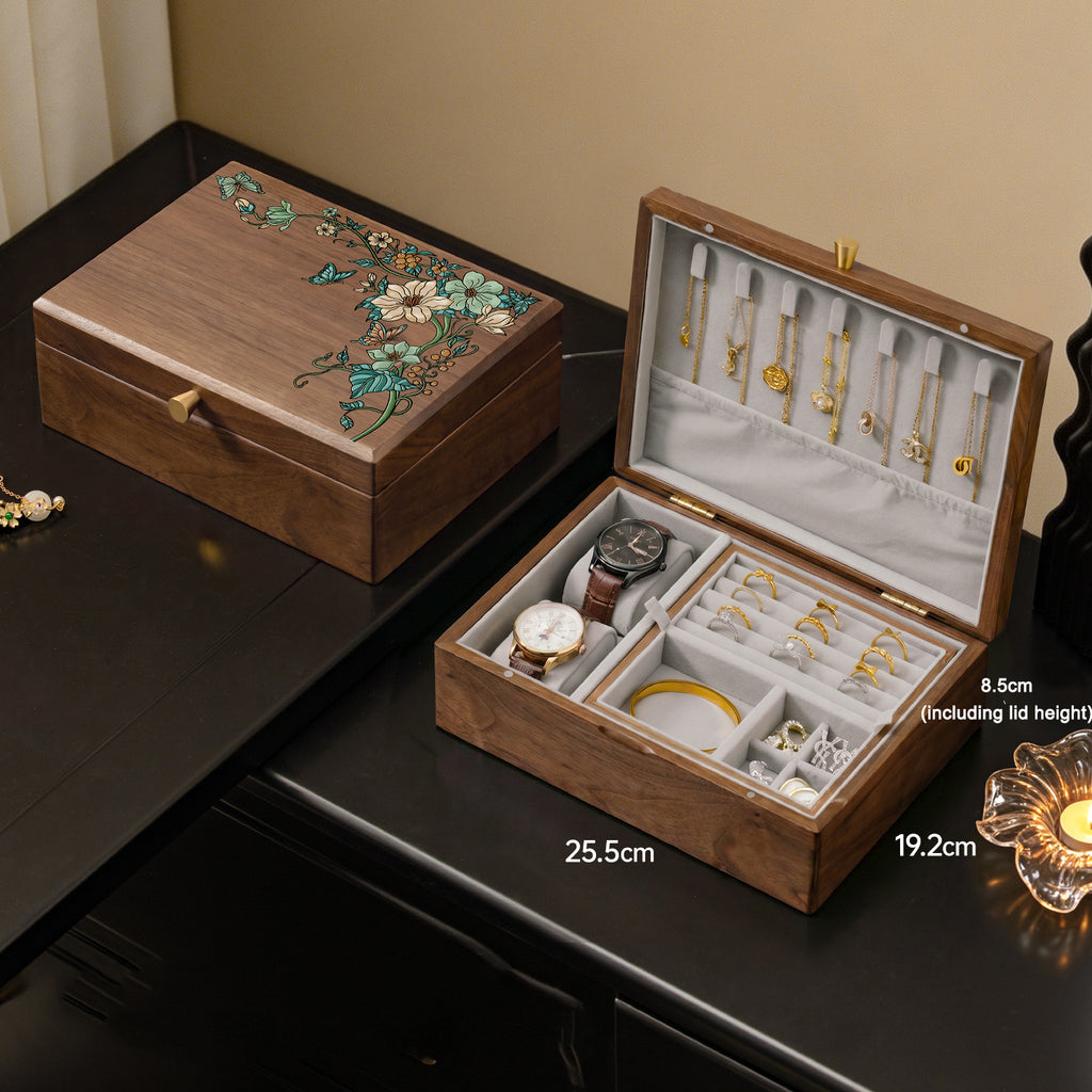 Solid wood desktop jewelry storage box