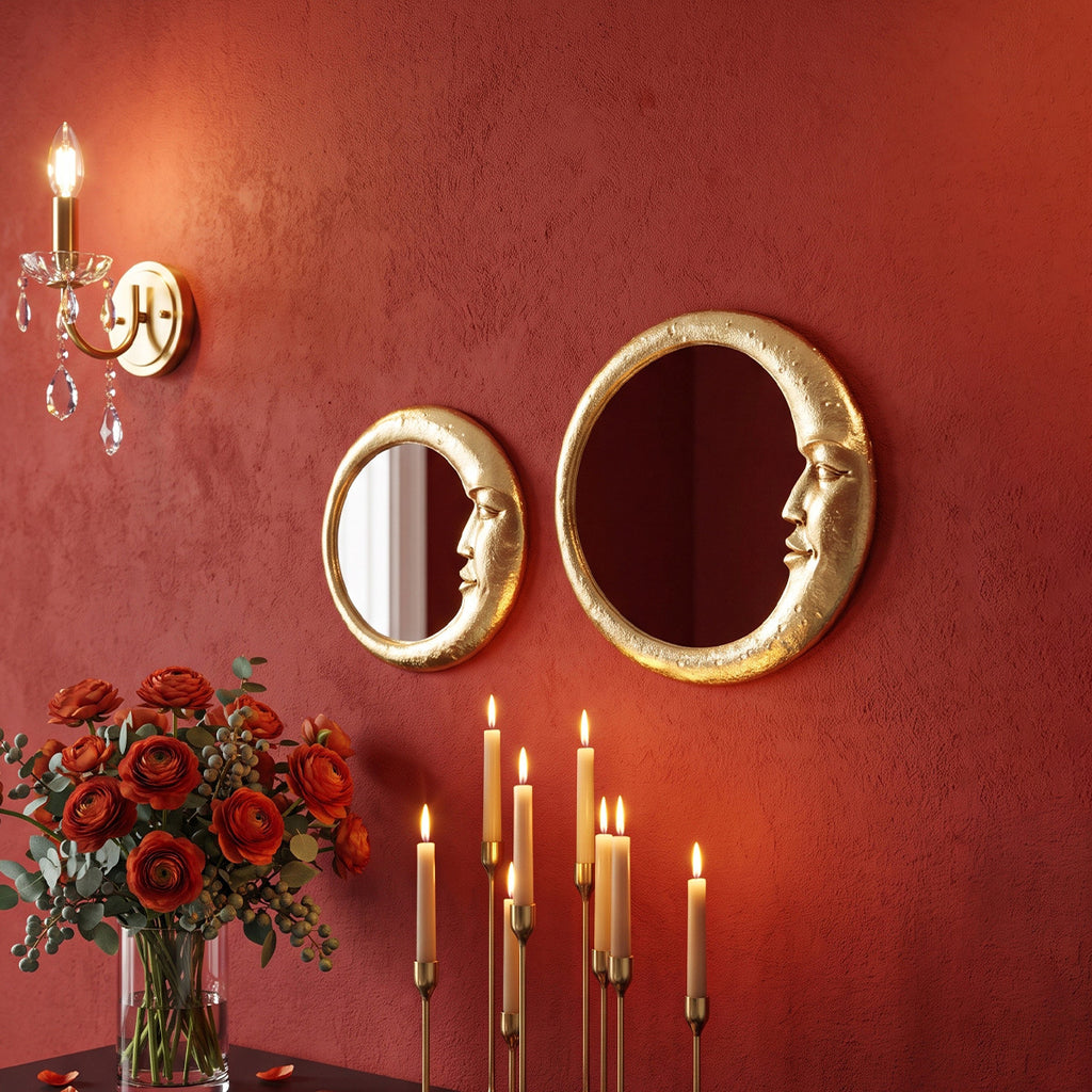 Facial crescent shaped circular decorative hanging mirror
