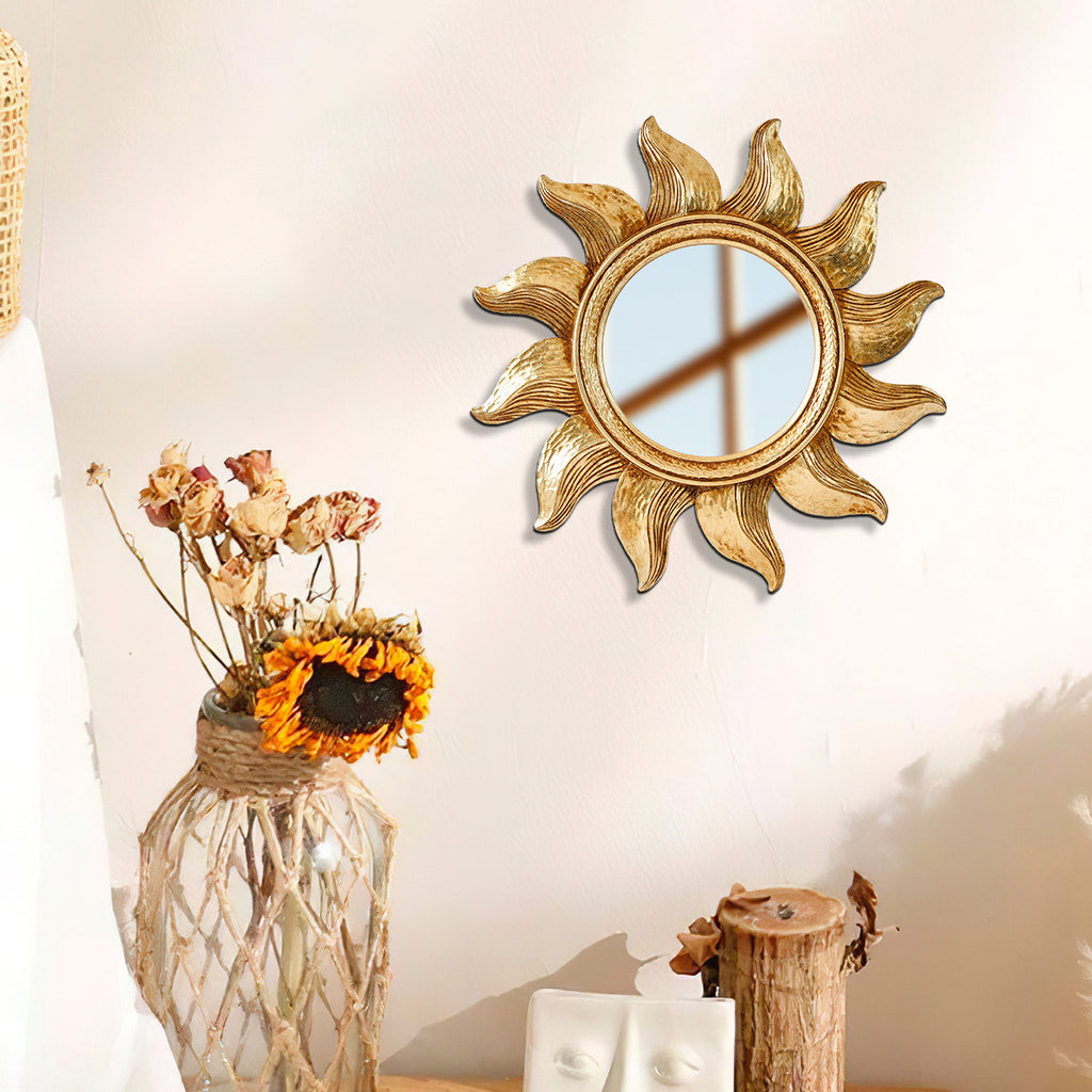 Golden Sunflower Circular Decorative Hanging Mirror