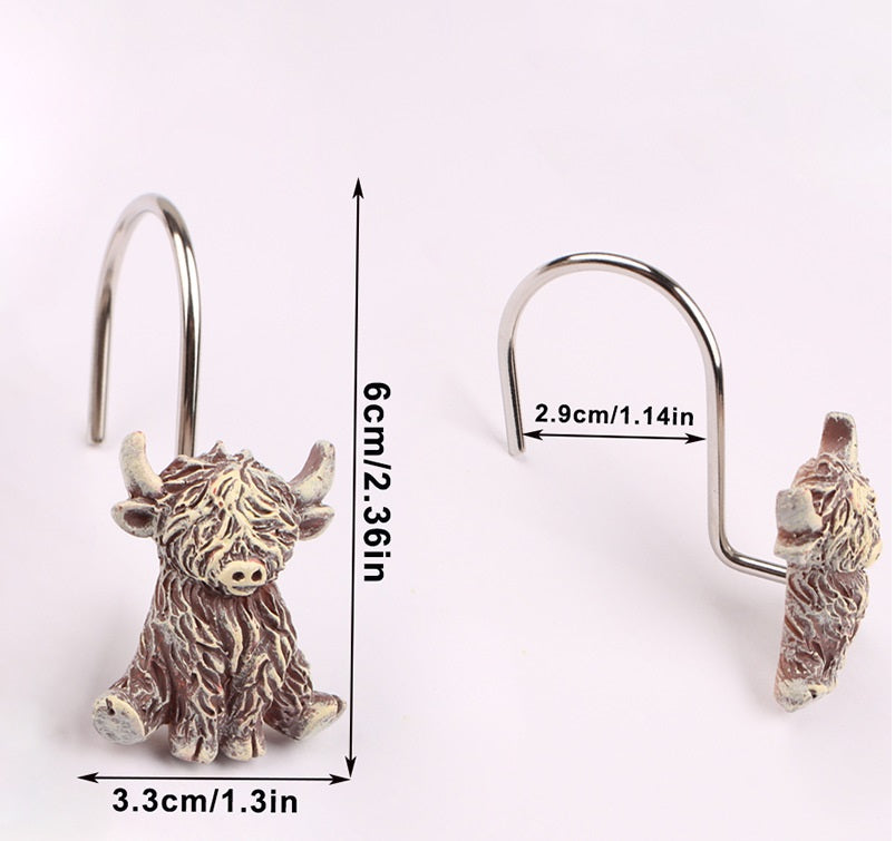 Mini Highland Cow Shower Curtain Hooks, Rust-Proof Stainless Steel