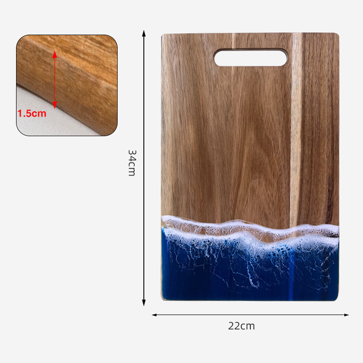 Wood Cutting Board Resin Blue green Wave Pattern