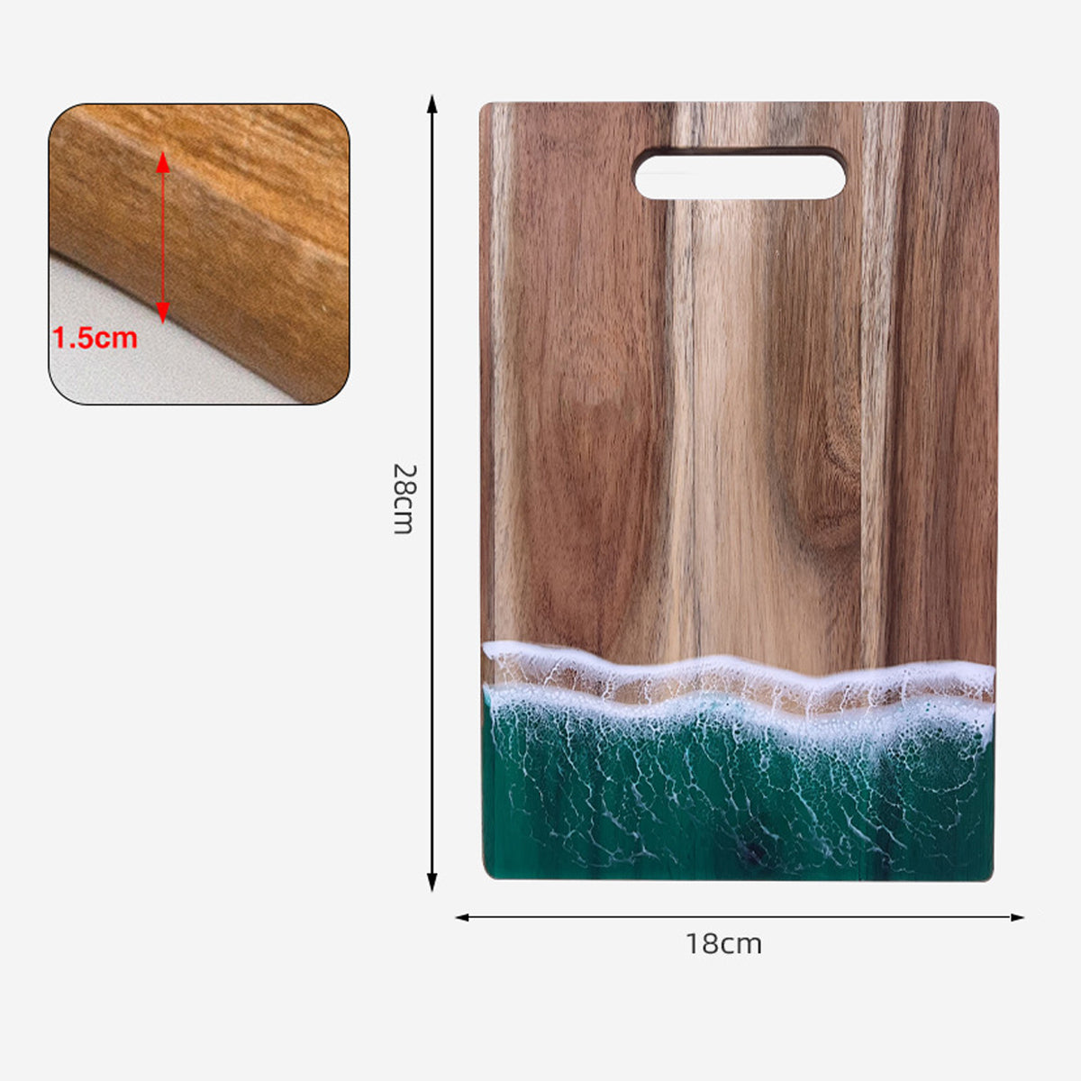 Wood Cutting Board Resin Blue green Wave Pattern