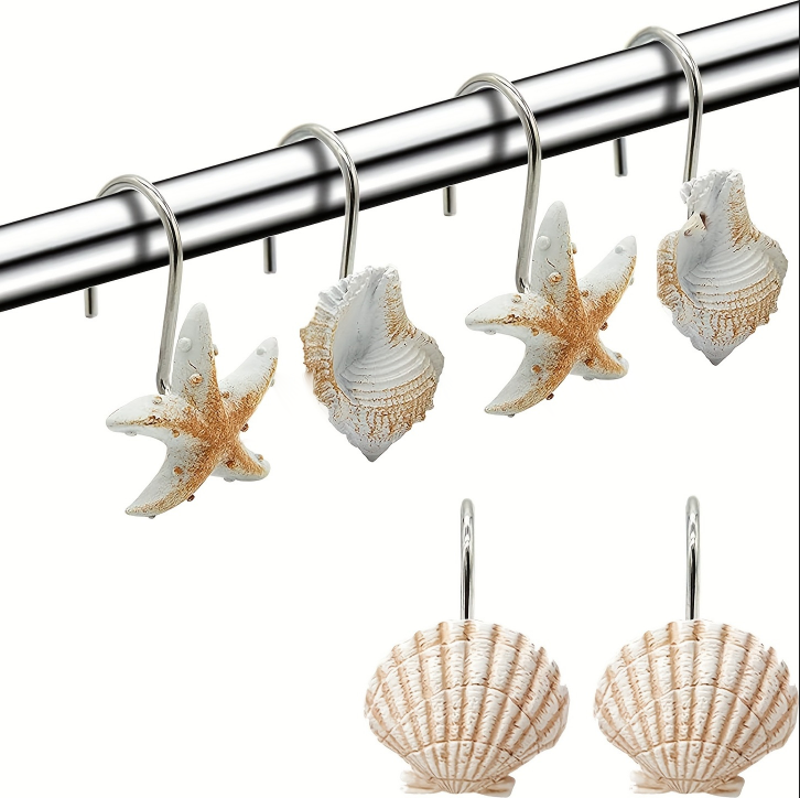 Resin starfish conch shell shower curtain hook double hook bathroom hook curtain hook adhesive hook