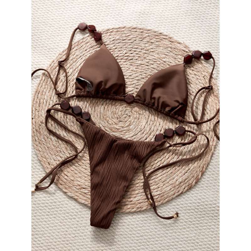 Brown Two-Piece Swimwear for Beach Vacation