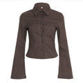 Brown striped lapel shirt T-shirt