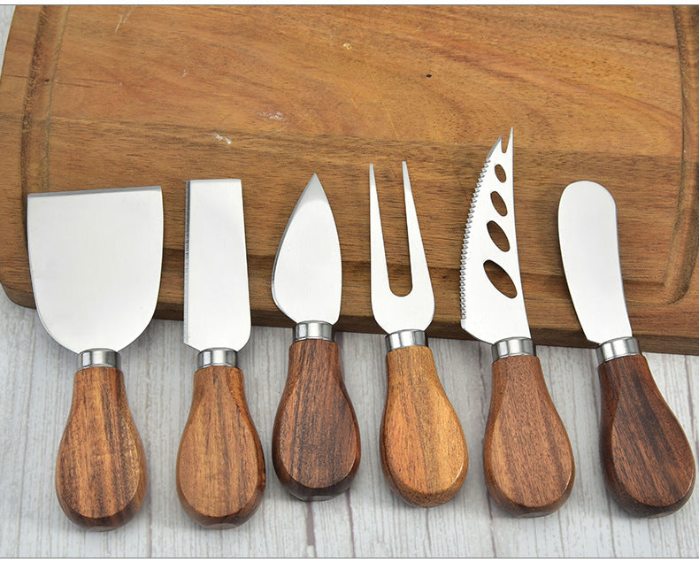 Stainless Steel Acacia Wooden Handle Gift Set Cheese Cheese Knife 6 Piece Cheese Knife Set
