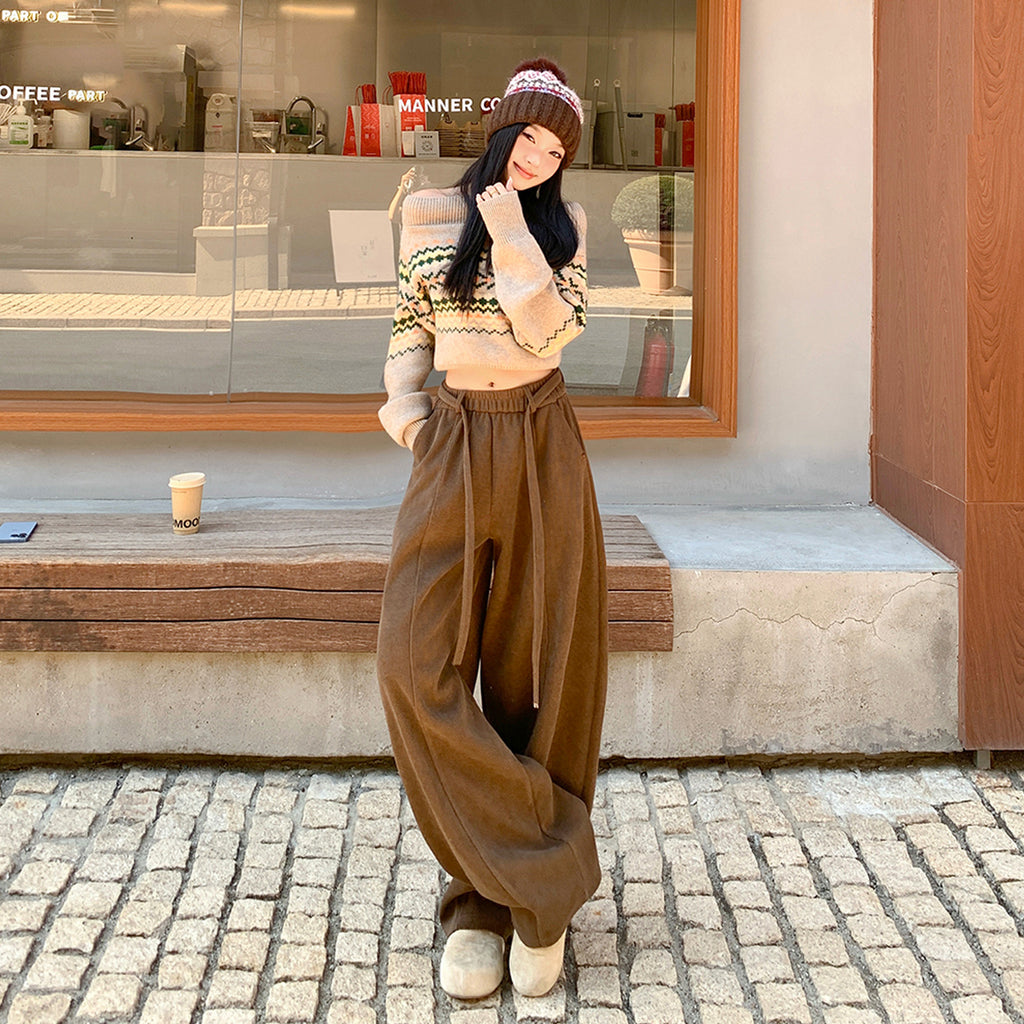 Muted Brown Knife-Edge Pants Women Loose Lazy Style Pants