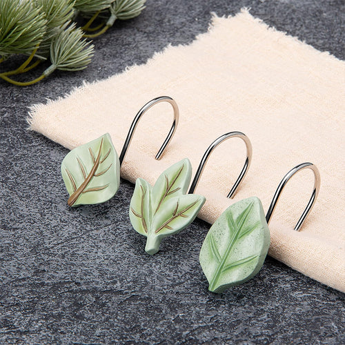 12 pcs/box, 2 boxes Exquisite Leaf Decor Shower Curtain Hooks Stainless Steel