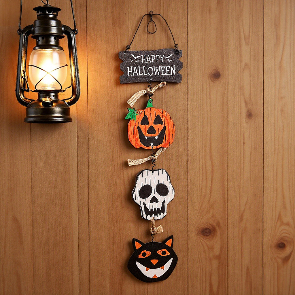 Halloween Decorations Wooden Plaque Door Hanging Pumpkin Ghost Ornament Creative Hanging Decoration