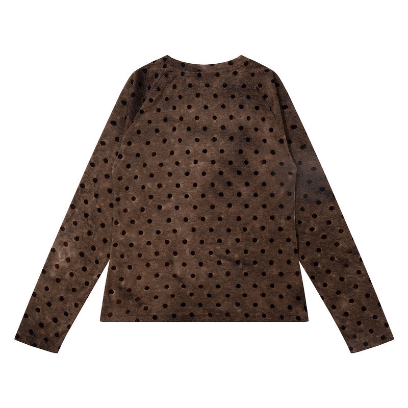 Shouldered long sleeved shirt with brown polka dot sleeves oil painting