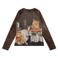 Shouldered long sleeved shirt with brown polka dot sleeves oil painting