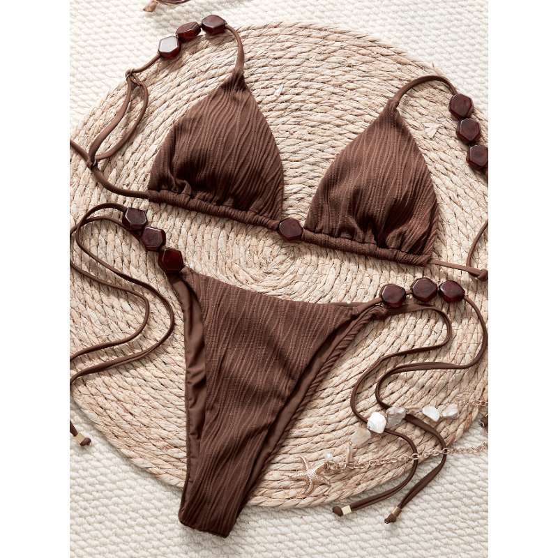 Brown Two-Piece Swimwear for Beach Vacation