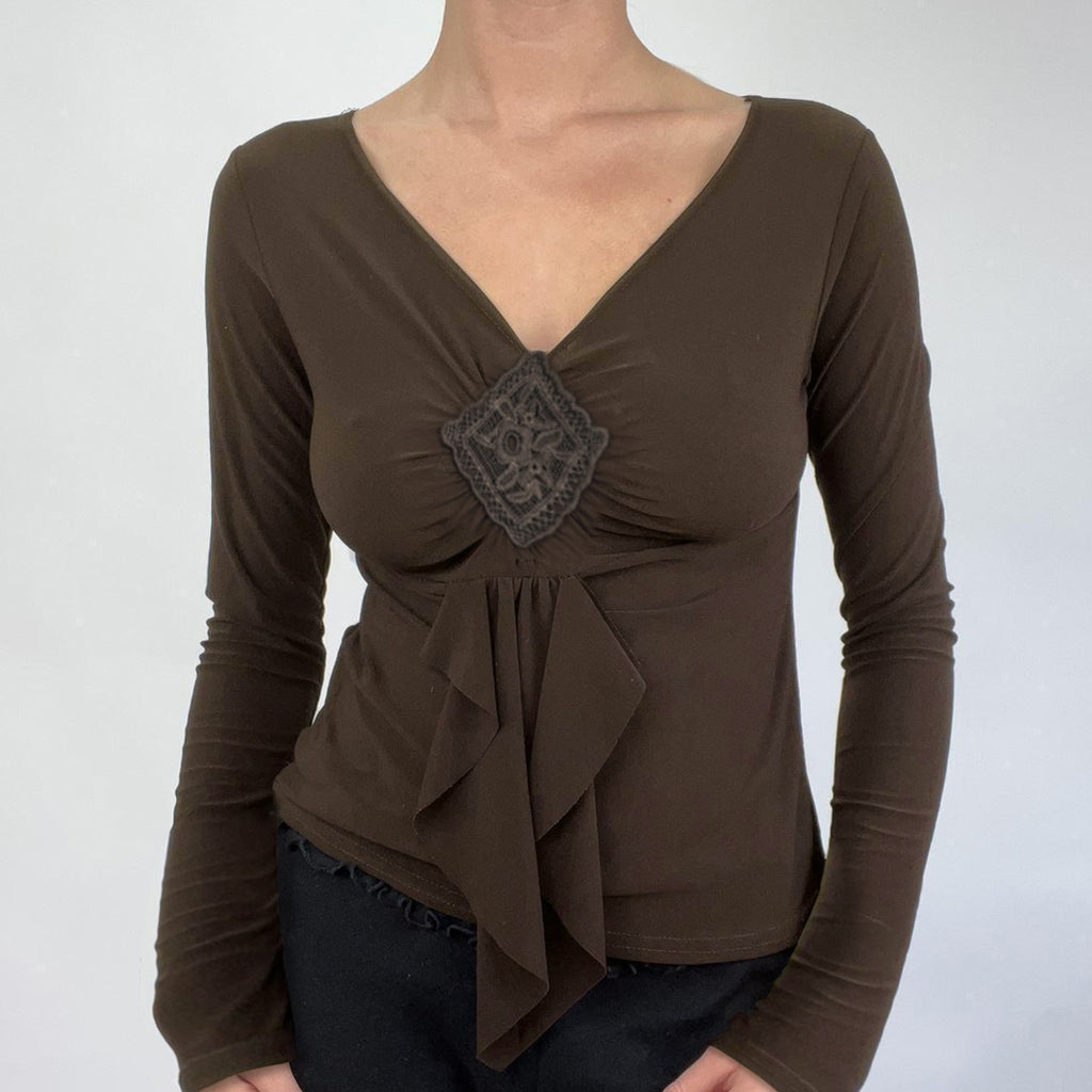 Retro brown long sleeved base T-shirt