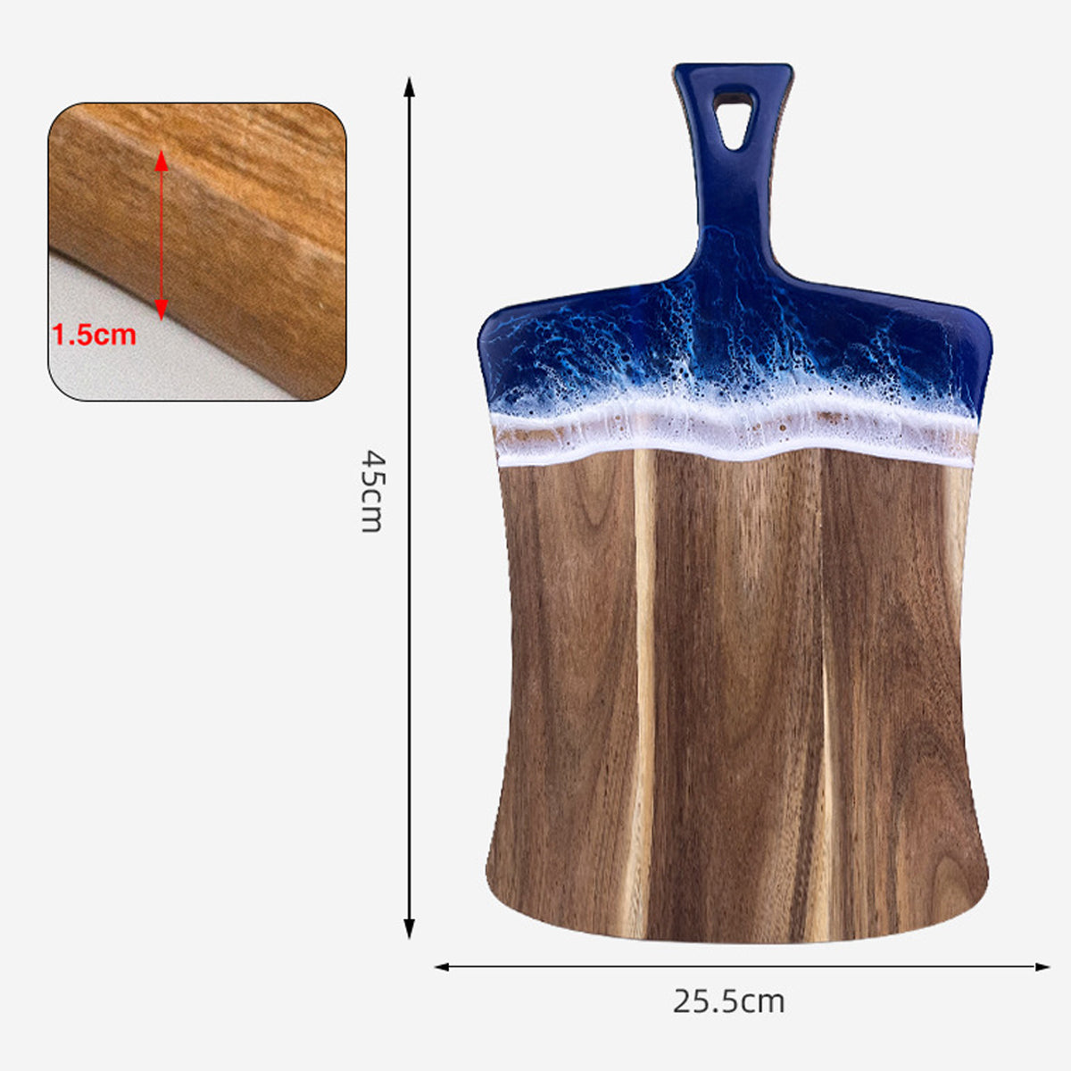 Wood Cutting Board Resin Blue green Wave Pattern