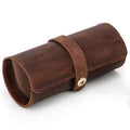 CONTACTS FAMILY Vintage Crazy Horse Leather Watch Storage Box with Round Buckle Clasp - 3 Pack