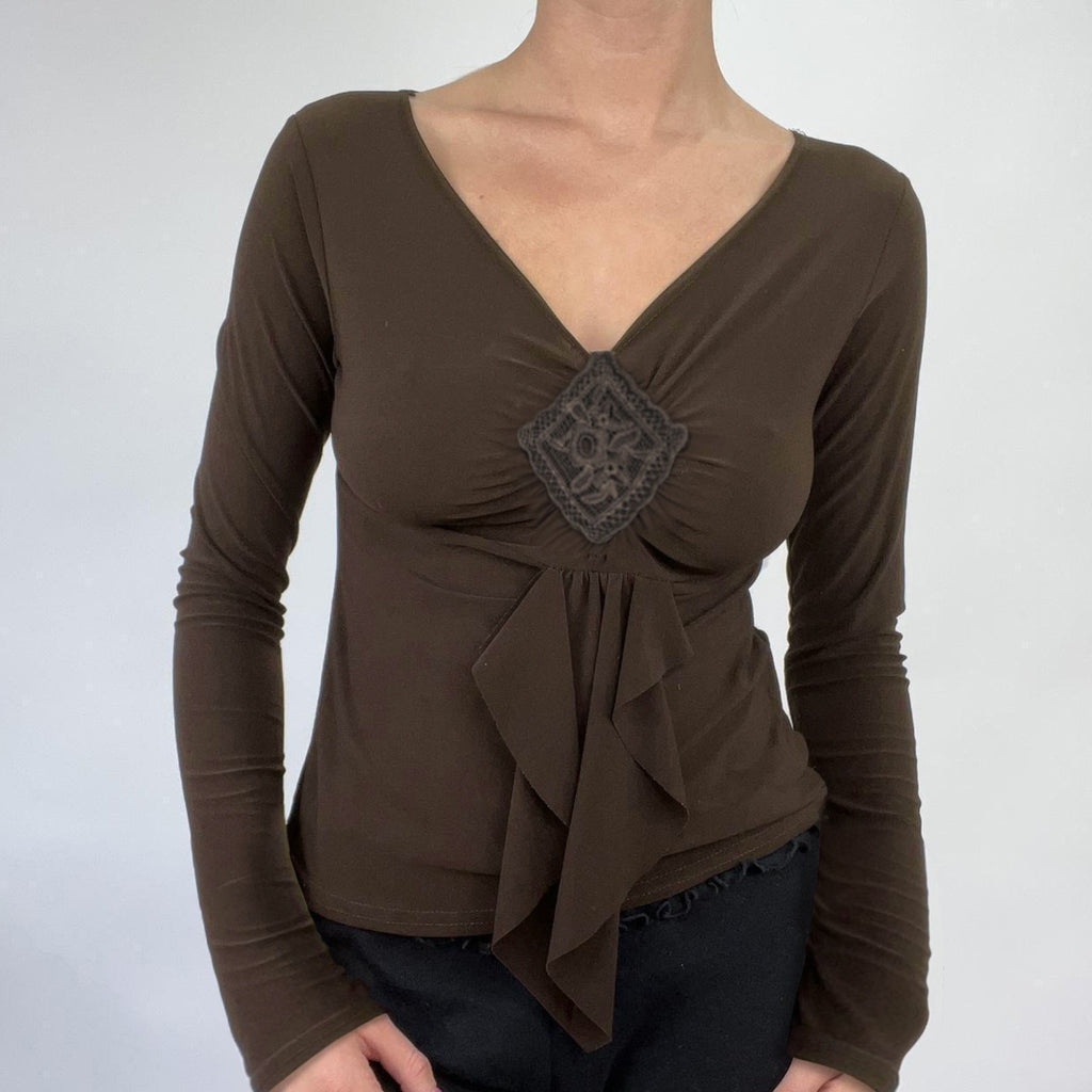 Retro brown long sleeved base T-shirt