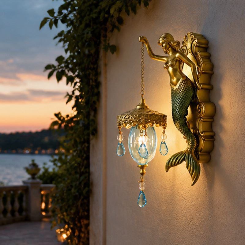 Vintage Resin Mermaid Wall Lamp Decorative Ornament, Elegant Minimalist Hanging Decoration