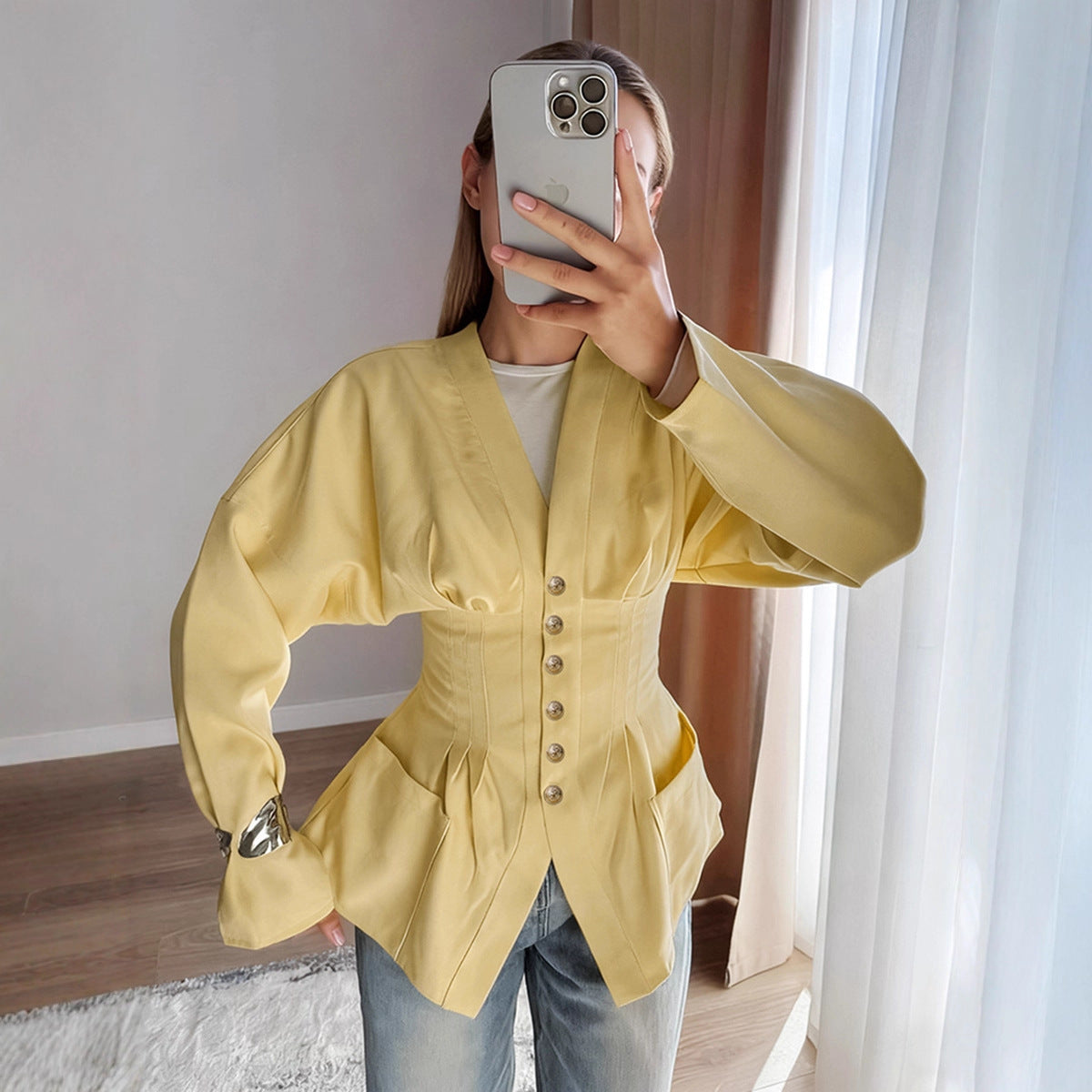 Slim fit brown long sleeved women's shirt