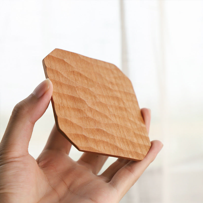 Cherry Wood Solid Wood Coaster Wooden Hand-Carved Coaster Solid Wood Kung Fu Tea Cushion Creative Hand-Made Saucer