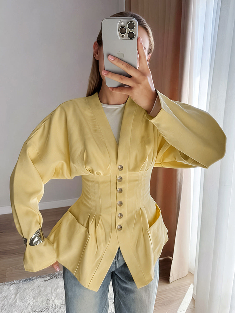 Slim fit brown long sleeved women's shirt