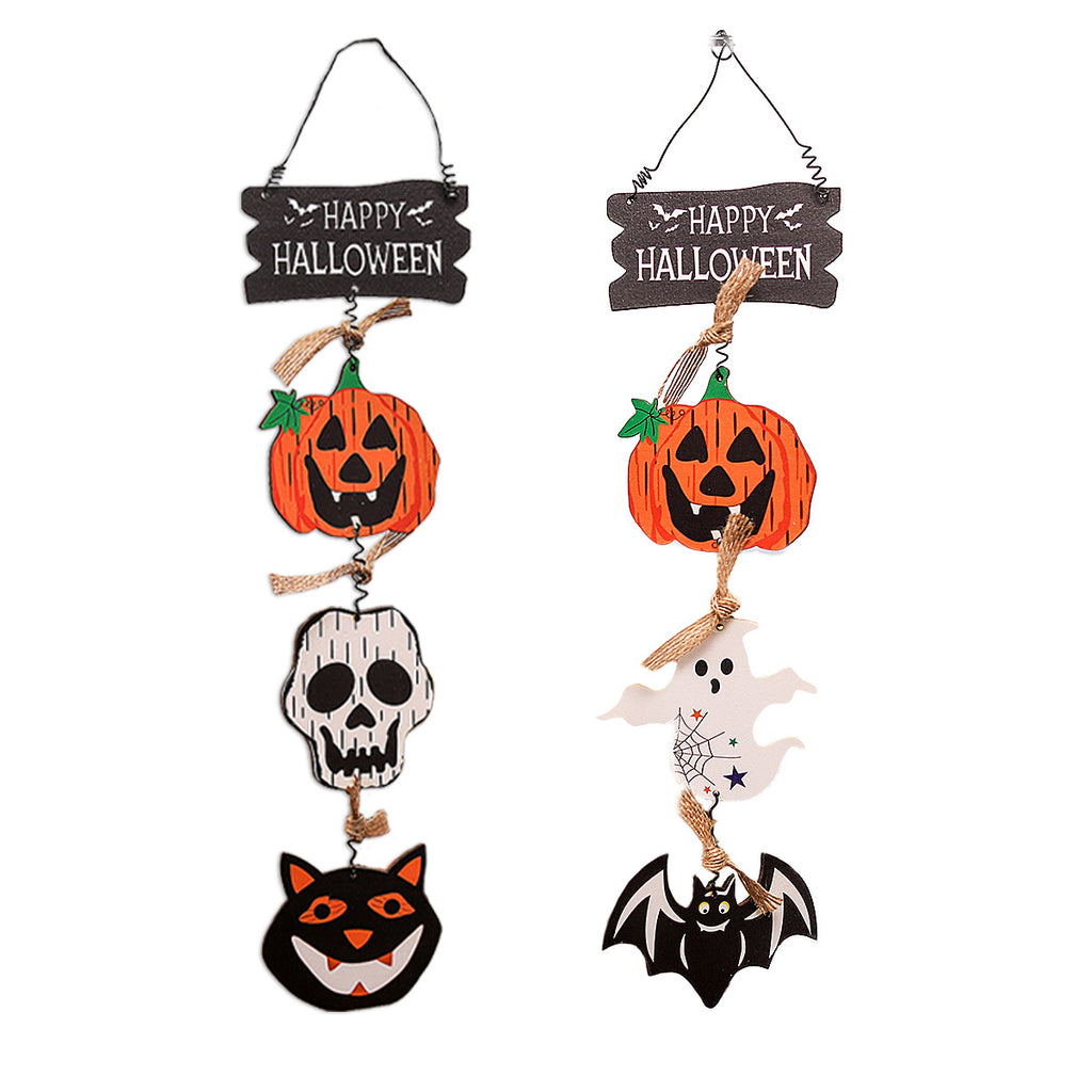 Halloween Decorations Wooden Plaque Door Hanging Pumpkin Ghost Ornament Creative Hanging Decoration