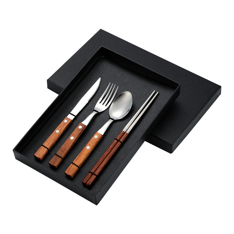 304 Pear Wood Knife And Fork Spoon Stainless Steel Cutlery Solid Wood Handle Steak Knife And Fork Spoon Dessert Spoon Chopsticks