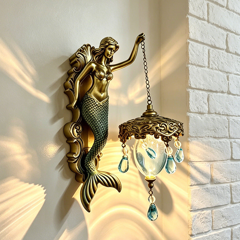 Vintage Resin Mermaid Wall Lamp Decorative Ornament, Elegant Minimalist Hanging Decoration