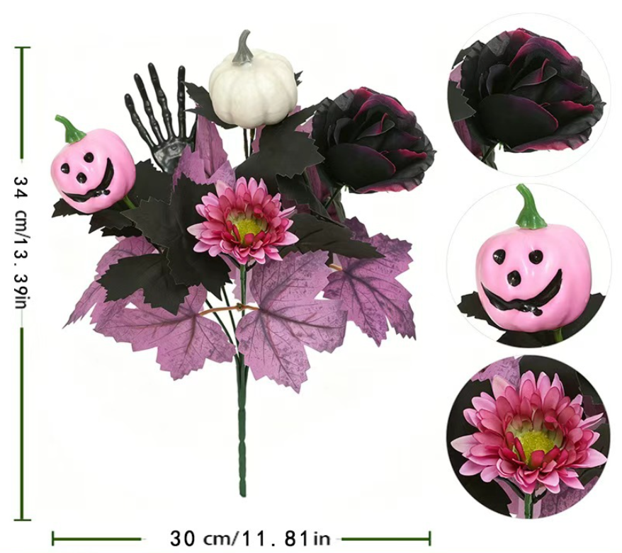 Artificial Autumn Pumpkin Gothic Harvest Festival Black Halloween Decoration Artificial Dark Style Flower Bouquet