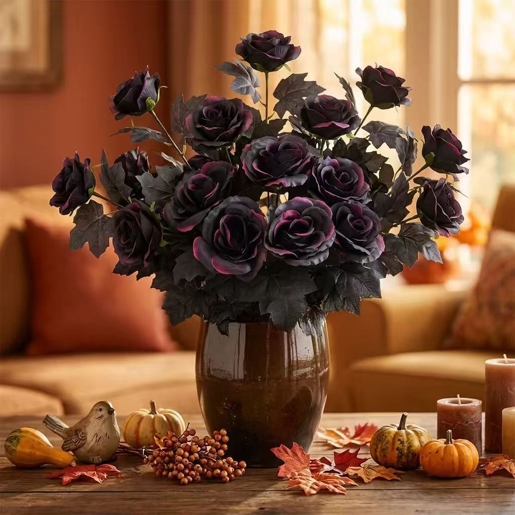 Artificial Autumn Pumpkin Gothic Harvest Festival Black Halloween Decoration Artificial Dark Style Flower Bouquet