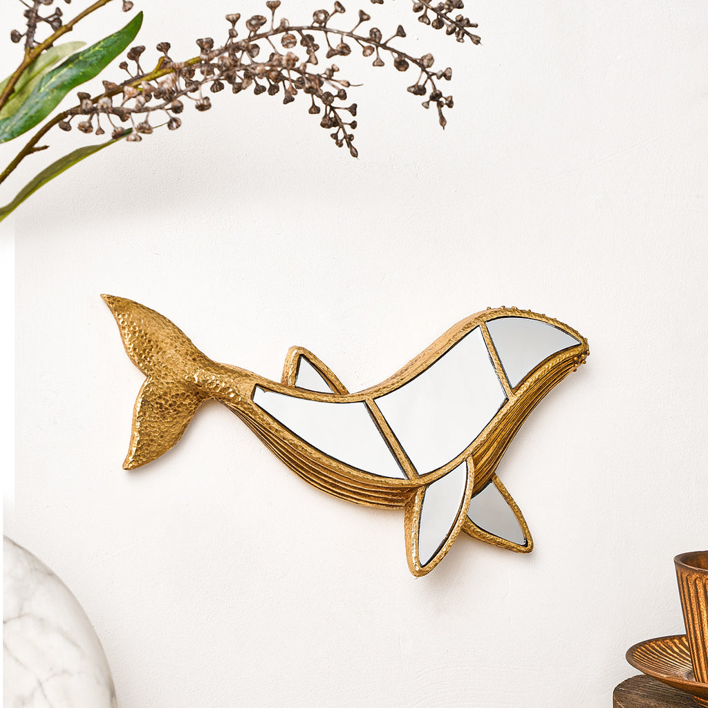 Golden whale mirror wall decoration
