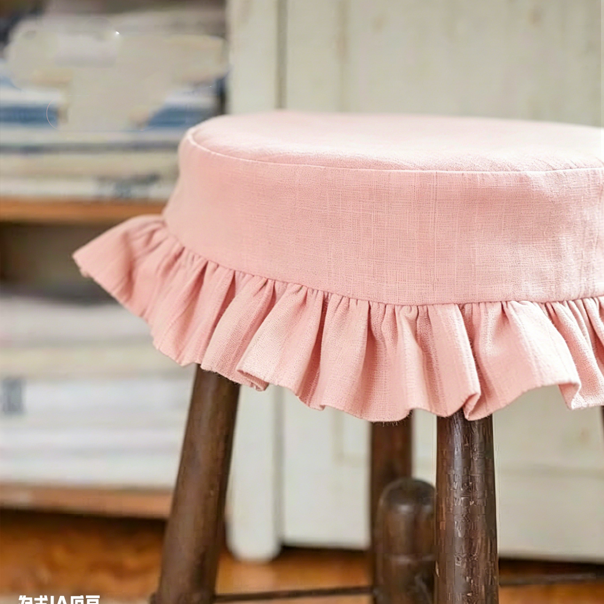 Round stool cover ruffled pink makeup stool cover dressing table chair cover