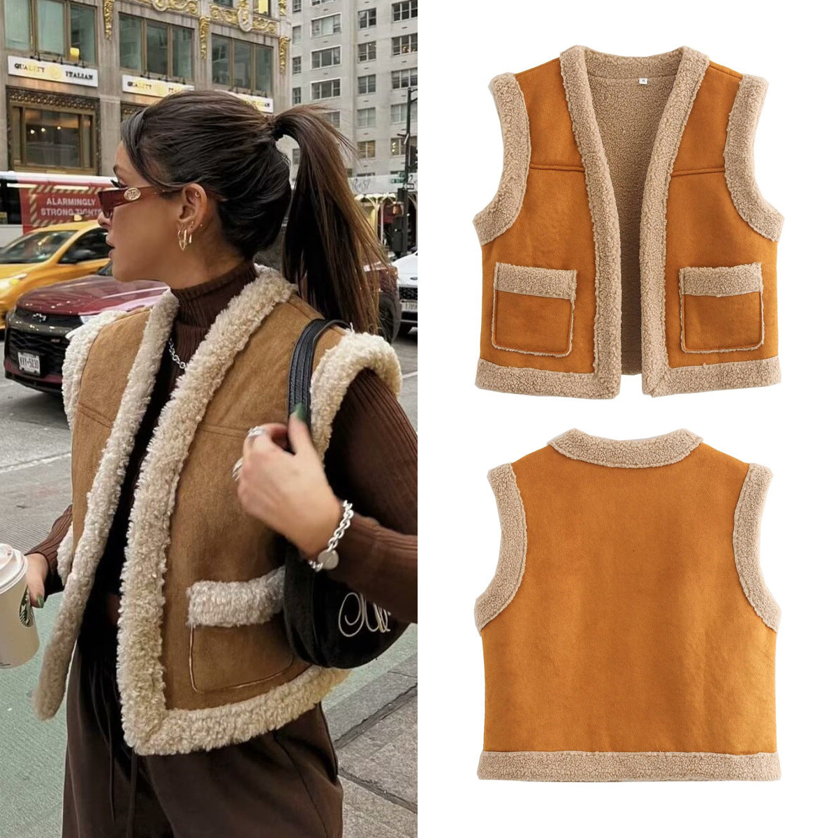 Autumn fashion brown fur integrated sleeveless vest