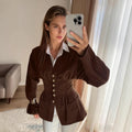 Slim fit brown long sleeved women's shirt